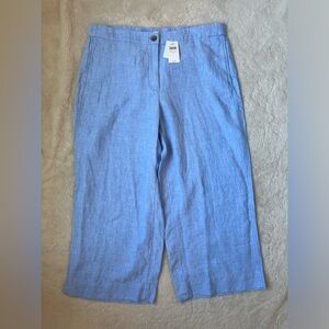 NWT J Jill Blue Love Linen Wide Leg Ankle Pants Women Large